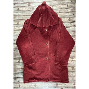 J Peterman Company lined wool corduroy hoodie coat size M color burgundy